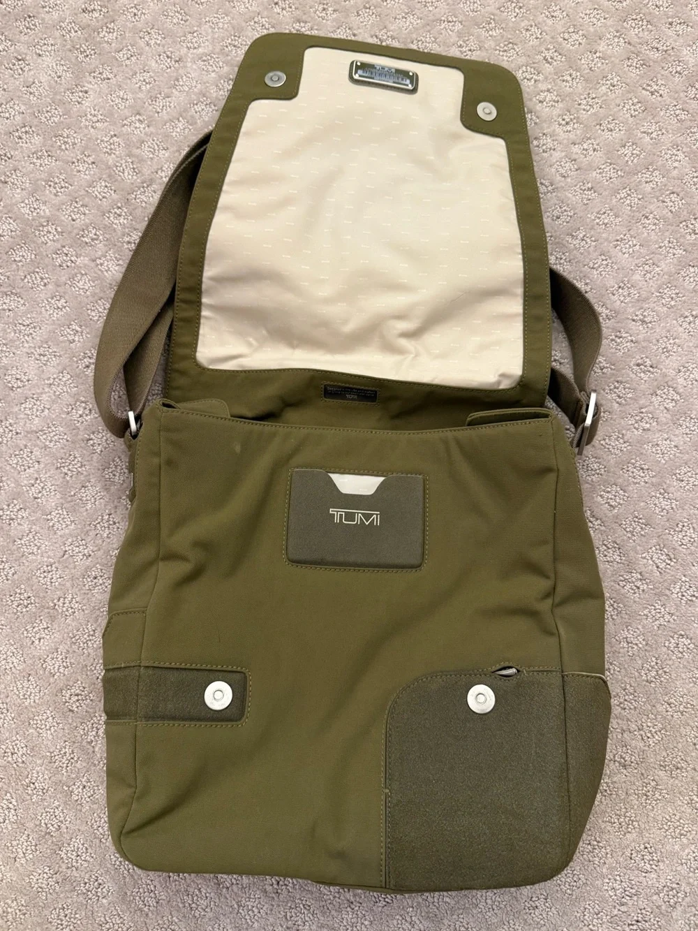 Tumi Olive Green Nylon Messenger Crossbody Laptop Travel Shoulder Bag